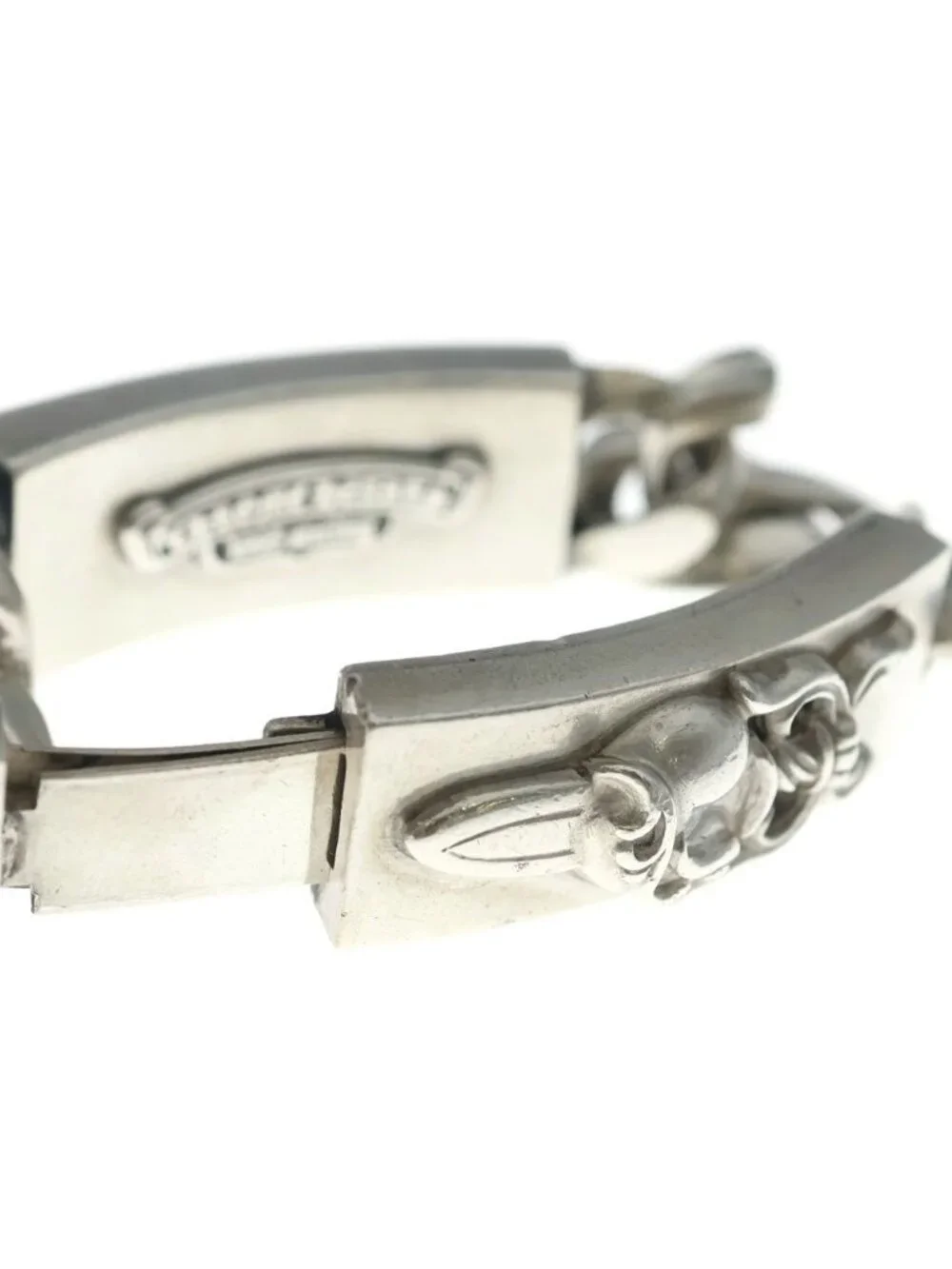Chrome Hearts Double ID Floral Heart Daga Bracelet Silver
